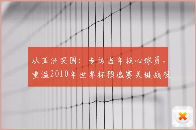 从亚洲突围：专访当年核心球员，重温2010年世界杯预选赛关键战役